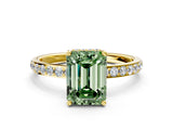 Yellow gold Fancy Green Emerald Cut Diamond Solitaire Ring with Pavé Band and Hidden Halo_21