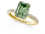 Yellow gold Fancy Green Emerald Cut Diamond Solitaire Ring with Pavé Band and Hidden Halo_22