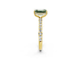 Yellow gold Fancy Green Emerald Cut Diamond Solitaire Ring with Pavé Band and Hidden Halo_23