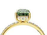 Yellow gold Fancy Green Emerald Cut Diamond Solitaire Ring with Pavé Band and Hidden Halo_25
