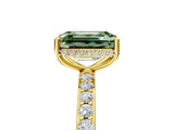 Yellow gold Fancy Green Emerald Cut Diamond Solitaire Ring with Pavé Band and Hidden Halo_26