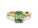 Yellow gold Fancy Green Emerald Cut Diamond Solitaire Ring with Pavé Band and Prong Setting_12