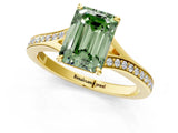 Yellow gold Fancy Green Emerald Cut Diamond Solitaire Ring with Pavé Band and Prong Setting_13