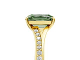 Yellow gold Fancy Green Emerald Cut Diamond Solitaire Ring with Pavé Band and Prong Setting_17