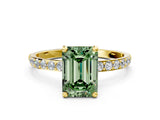 Yellow gold Fancy Green Emerald Cut Diamond Solitaire Ring with Pave Band and Four Prong Setting_93