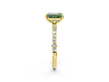Yellow gold Fancy Green Emerald Cut Diamond Solitaire Ring with Pave Band and Four Prong Setting_95