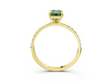Yellow gold Fancy Green Emerald Cut Diamond Solitaire Ring with Pave Band and Four Prong Setting_96