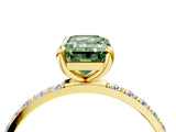 Yellow gold Fancy Green Emerald Cut Diamond Solitaire Ring with Pave Band and Four Prong Setting_97