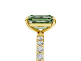 Yellow gold Fancy Green Emerald Cut Diamond Solitaire Ring with Pave Band and Four Prong Setting_98
