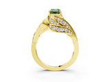 Yellow gold Fancy Green Emerald Cut Diamond Solitaire Ring with Prong Setting and Twisted Pavé Band_3