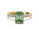 Yellow gold Fancy Green Emerald Cut Diamond Solitaire Ring with Round  Pavé Band and Four-Prong Setting_36