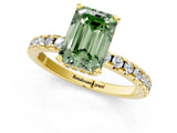 Yellow gold Fancy Green Emerald Cut Diamond Solitaire Ring with Round  Pavé Band and Four-Prong Setting_37