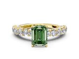 Yellow gold Fancy Green Emerald Cut Diamond Solitaire Ring with Shared Prong Pavé Band and Four-Prong Setting_57