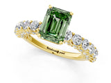 Yellow gold Fancy Green Emerald Cut Diamond Solitaire Ring with Shared Prong Pavé Band and Four-Prong Setting_58