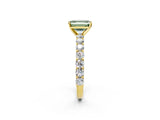 Yellow gold Fancy Green Emerald Cut Diamond Solitaire Ring with Shared Prong Pavé Band and Four-Prong Setting_59