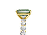 Yellow gold Fancy Green Emerald Cut Diamond Solitaire Ring with Shared Prong Pavé Band and Four-Prong Setting_62
