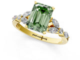 Yellow gold Fancy Green Emerald Cut Diamond Solitaire Ring with Side Stones and Four-Prong Setting_206