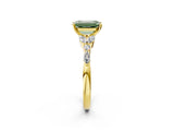 Yellow gold Fancy Green Emerald Cut Diamond Solitaire Ring with Side Stones and Four-Prong Setting_207
