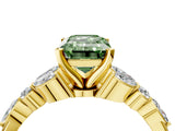Yellow gold Fancy Green Emerald Cut Diamond Solitaire Ring with Side Stones and Four-Prong Setting_209
