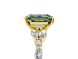 Yellow gold Fancy Green Emerald Cut Diamond Solitaire Ring with Side Stones and Four-Prong Setting_210