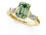 Yellow gold Fancy Green Emerald  Cut Diamond Solitaire Ring with Tapered Baguette Accents and Four-Prong Setting_65