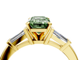 Yellow gold Fancy Green Emerald  Cut Diamond Solitaire Ring with Tapered Baguette Accents and Four-Prong Setting_68