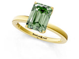 Yellow gold Fancy Green Emerald Cut Diamond Solitaire Ring with Thin Band and Prong Setting_13