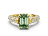 Yellow gold Fancy Green Emerald Cut Diamond Solitaire Ring with Three-Row Pavé Band and Four-Prong Setting_36