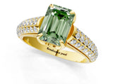 Yellow gold Fancy Green Emerald Cut Diamond Solitaire Ring with Three-Row Pavé Band and Four-Prong Setting_37