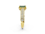Yellow gold Fancy Green Emerald Cut Diamond Solitaire Ring with Three-Row Pavé Band and Four-Prong Setting_38