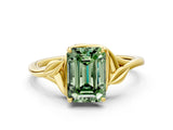 Yellow gold Fancy Green Emerald Cut Diamond Solitaire Ring with Twist Band and Four-Prong Setting_57