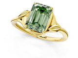 Yellow gold Fancy Green Emerald Cut Diamond Solitaire Ring with Twist Band and Four-Prong Setting_58