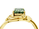 Yellow gold Fancy Green Emerald Cut Diamond Solitaire Ring with Twist Band and Four-Prong Setting_61