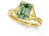Yellow gold Fancy Green Emerald Cut Diamond Solitaire Twist Band Prong Setting Ring_55
