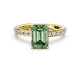 Yellow gold Fancy Green Emerald  Cut Diamond Solitaire with Pave Band and Four-Prong Setting 1