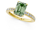 Yellow gold Fancy Green Emerald  Cut Diamond Solitaire with Pave Band and Four-Prong Setting 2