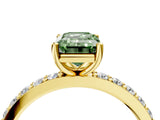 Yellow gold Fancy Green Emerald  Cut Diamond Solitaire with Pave Band and Four-Prong Setting 5