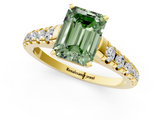 Yellow gold Fancy Green Emerald  Cut Diamond Solitaire with Pave Band and Four-Prong Setting_120
