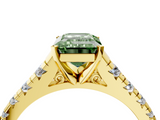 Yellow gold Fancy Green Emerald  Cut Diamond Solitaire with Pave Band and Four-Prong Setting_123