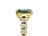 Yellow gold Fancy Green Emerald  Cut Diamond Solitaire with Pave Band and Four-Prong Setting_124