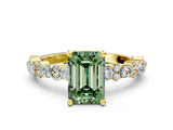 Yellow gold Fancy Green Emerald Cut Diamond Solitaire with Side Stones, Pave Band, Four-Prong Setting_88