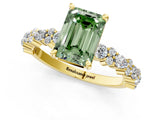 Yellow gold Fancy Green Emerald Cut Diamond Solitaire with Side Stones, Pave Band, Four-Prong Setting_89