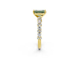 Yellow gold Fancy Green Emerald Cut Diamond Solitaire with Side Stones, Pave Band, Four-Prong Setting_90