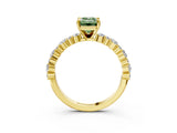 Yellow gold Fancy Green Emerald Cut Diamond Solitaire with Side Stones, Pave Band, Four-Prong Setting_91