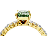 Yellow gold Fancy Green Emerald Cut Diamond Solitaire with Side Stones, Pave Band, Four-Prong Setting_92