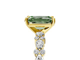 Yellow gold Fancy Green Emerald Cut Diamond Solitaire with Side Stones, Pave Band, Four-Prong Setting_93