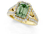 Yellow gold Fancy Green Emerald Cut Diamond Split Shank Halo Ring with Four-Prong Setting_56