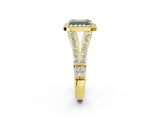 Yellow gold Fancy Green Emerald Cut Diamond Split Shank Halo Ring with Four-Prong Setting_57