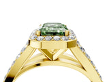 Yellow gold Fancy Green Emerald Cut Diamond Split Shank Halo Ring with Four-Prong Setting_59