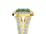 Yellow gold Fancy Green Emerald Cut Diamond Split Shank Halo Ring with Four-Prong Setting_60